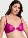Кружевной бюстгальтер (demi bra) из кружева розового цвета без подкладки с глубоким вырезом