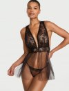 Комплект бэдидааол (Babydoll) с глубоким вырезом из кружева в форме розы