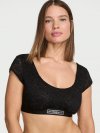 Кружевное бра-топ (Bralette) с блеском и логотипом, с короткими рукавами-крылышками (Cap-Sleeve)