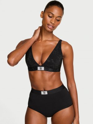 Блестящий хлопковый бралетт (bralette) с глубоким вырезом без каркаса