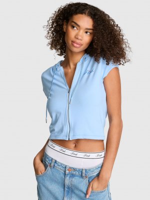 Мягкое худи (Hoodie) из модала (Modal) с короткими рукавами и полной застёжкой на молнии