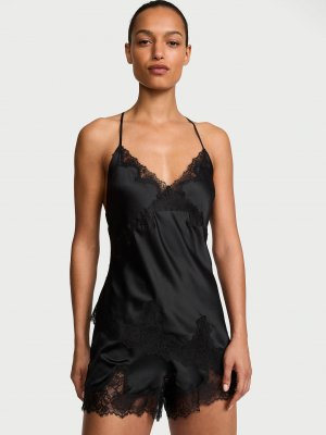 Атласный топ-камисоль (cami top) с асимметричным краем и кружевной отделкой в виде роз