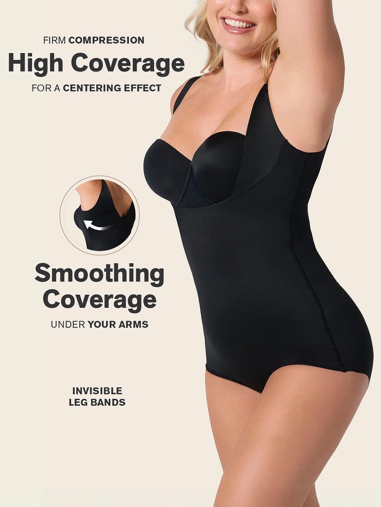 Корректирующий боди (body shaper) с глубокой вырезкой на спине и плотной компрессией для моделирования фигуры
