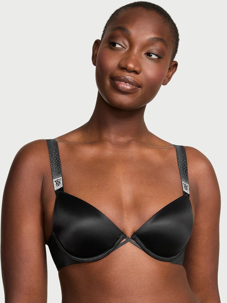 Сияющие лямки с россыпью стразов (Scattered Shine Strap) — бюстгальтер-балконет (Demi Bra) с лёгкой набивкой и глубоким вырезом