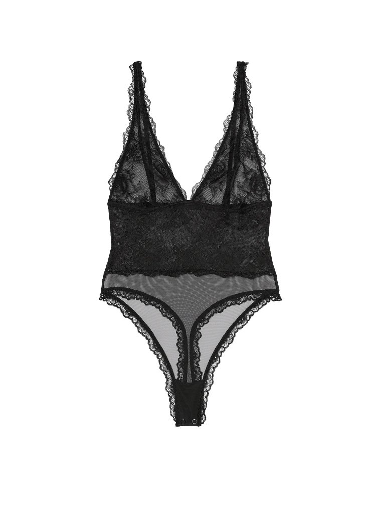 Полупрозрачный кружевной боди с глубоким вырезом (Sheer Rose Plunge Bodysuit)