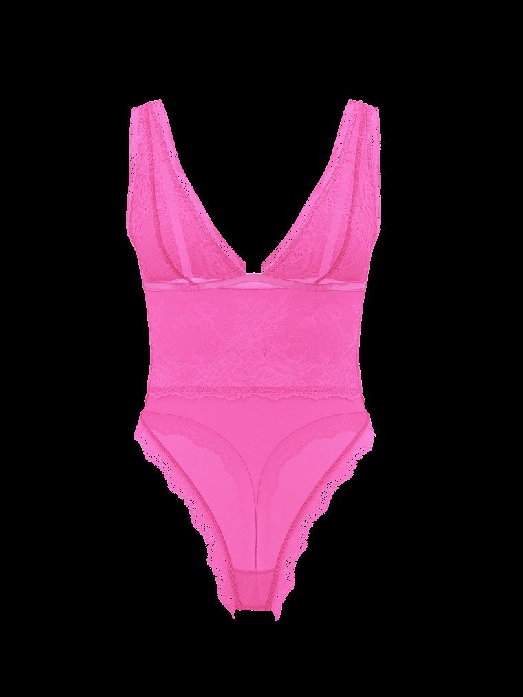 Полупрозрачный кружевной боди с глубоким вырезом (Sheer Rose Plunge Bodysuit)