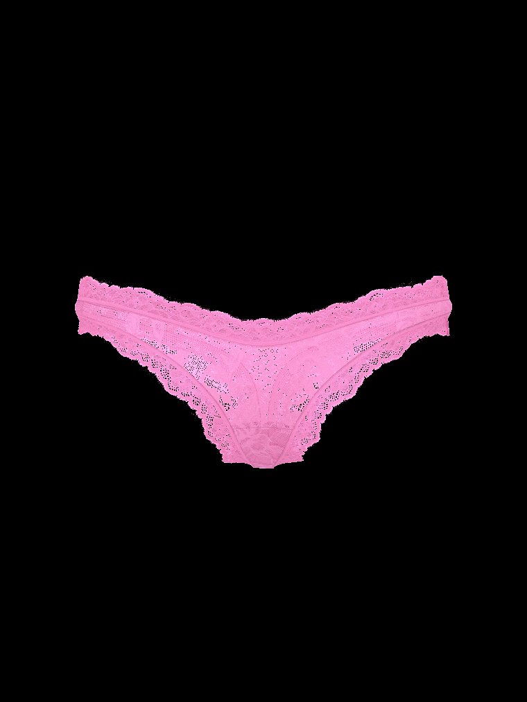 Трусики-стринги (thong) с розовым кружевом и высоким вырезом (high-leg)