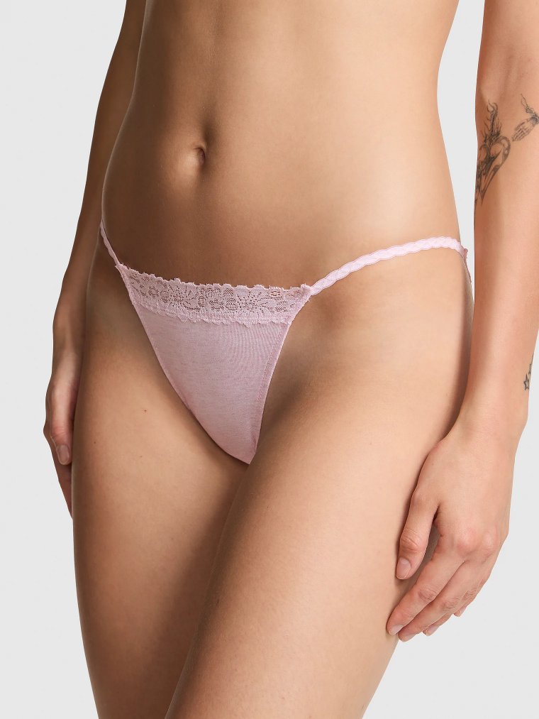 Хлопковые трусики-стринги (String Bikini) с кружевной отделкой