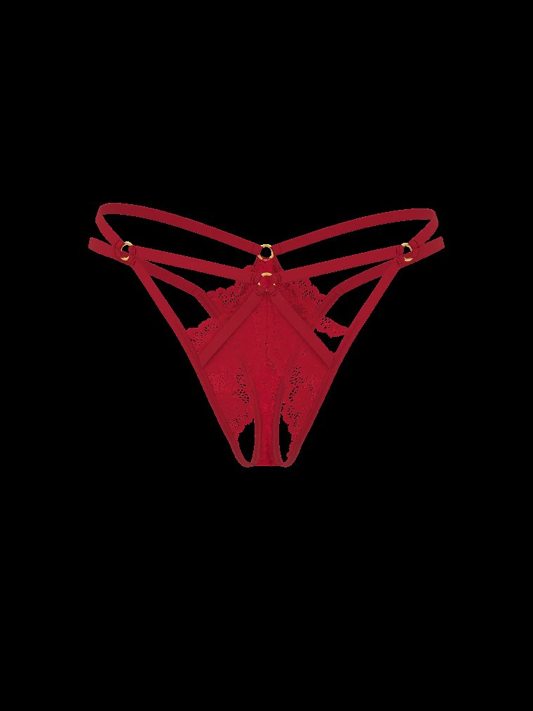 Кружевные стринги (Thong) со стрепами (Strappy), металлическим декором (Hardware) и откровенным дизайном (Peekaboo)