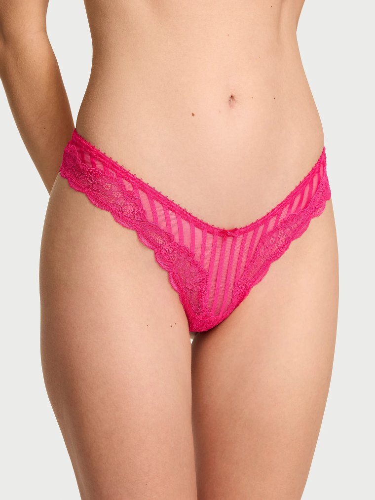 Трусы-стринги (Thong Panty) Tease с высокой вырезкой ноги из прозрачной полосатой сетки