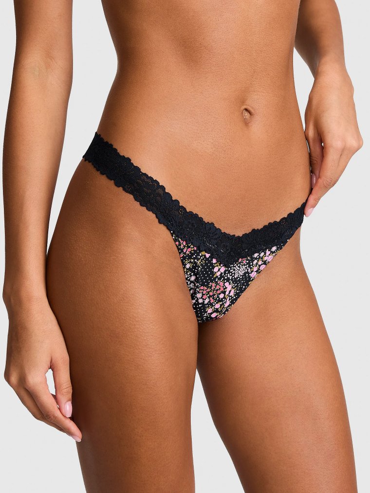 Хлопковые тонги (Thong Panty) с кружевной отделкой (Lace-Trim)
