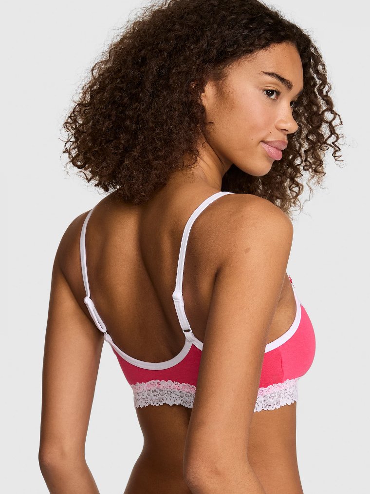 Хлопковый бралетт (Bralette) без подкладки с кружевной отделкой и округлым вырезом
