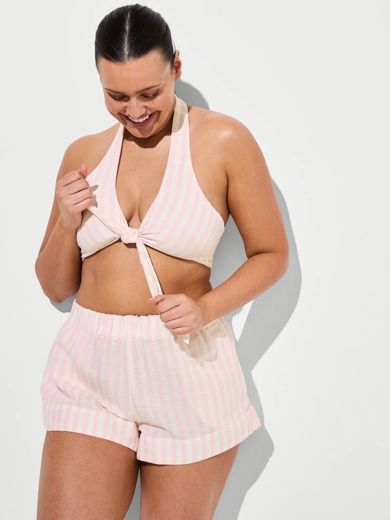 Beachwear Linen — укороченный топ (crop top) из льна с завязкой спереди