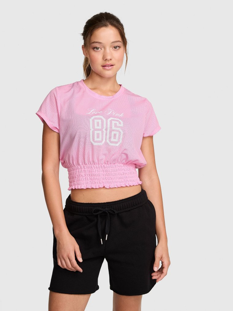 Футболка (Tee) с сетчатым (mesh) плетением и сборкой (smocked) по низу
