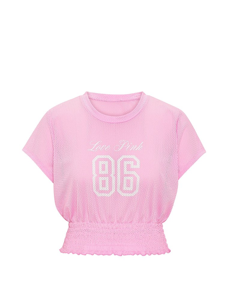 Футболка (Tee) с сетчатым (mesh) плетением и сборкой (smocked) по низу