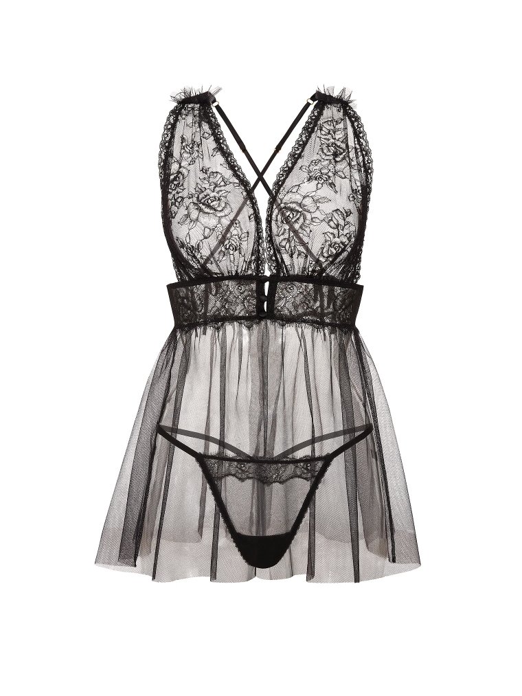 Комплект бэдидааол (Babydoll) с глубоким вырезом из кружева в форме розы