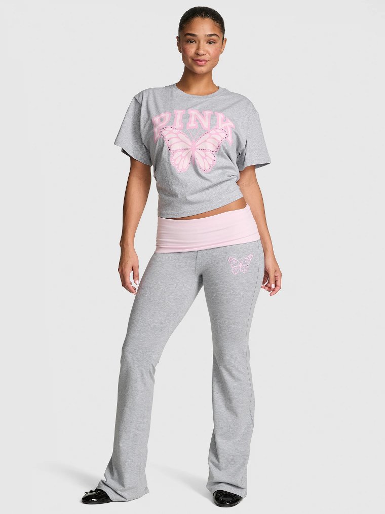 PINK | Elle All-Day Cotton™ Расклешённые леггинсы с отворотом (Foldover Flare Leggings)