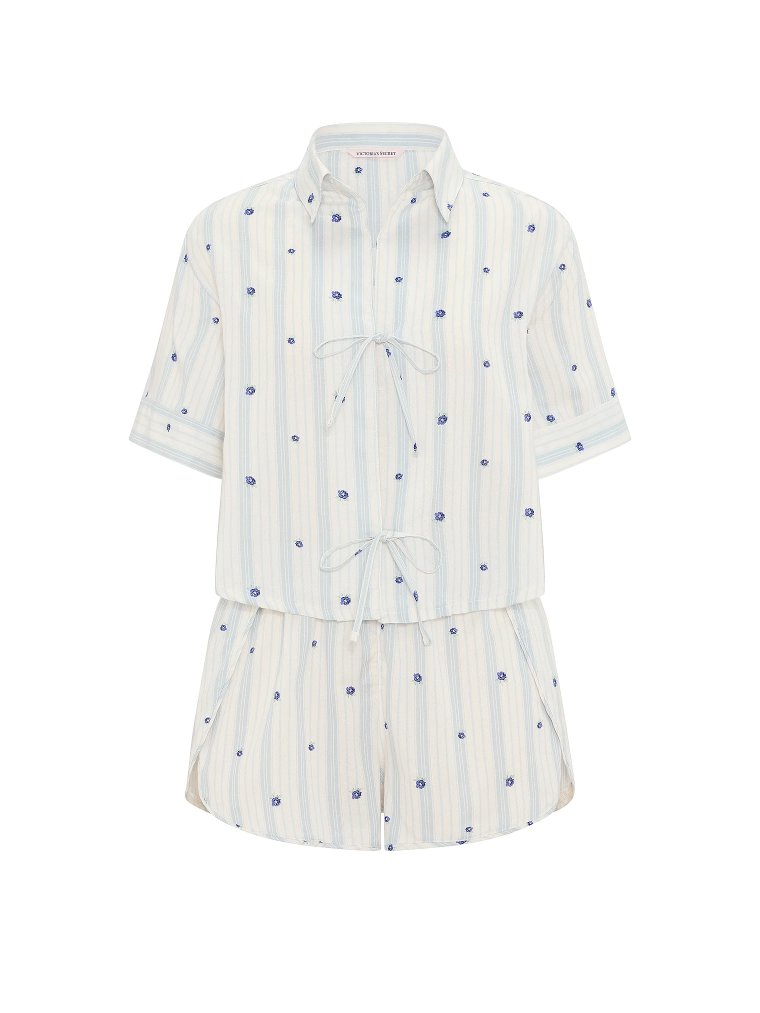Комплект пижамы с шортами из ткани модал-хлопок (Modal-Cotton) с завязкой спереди