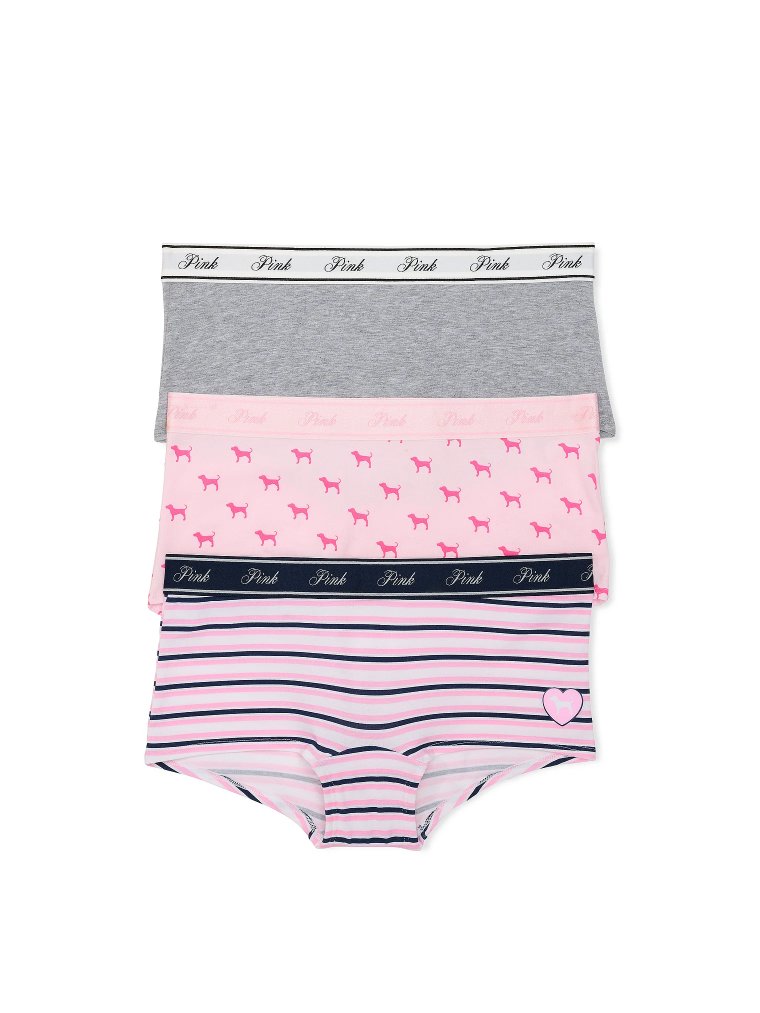 Трусико-боксеры (boyshort panties) из хлопка с логотипом, 3 шт.