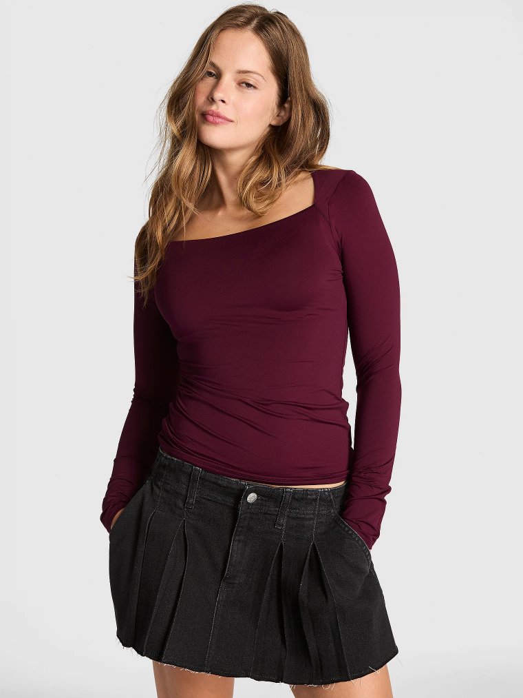 PINK Base Stretch™ Футболка (Tee) с воротом-лодочкой (Boat-Neck) и длинным рукавом (Long-Sleeve)