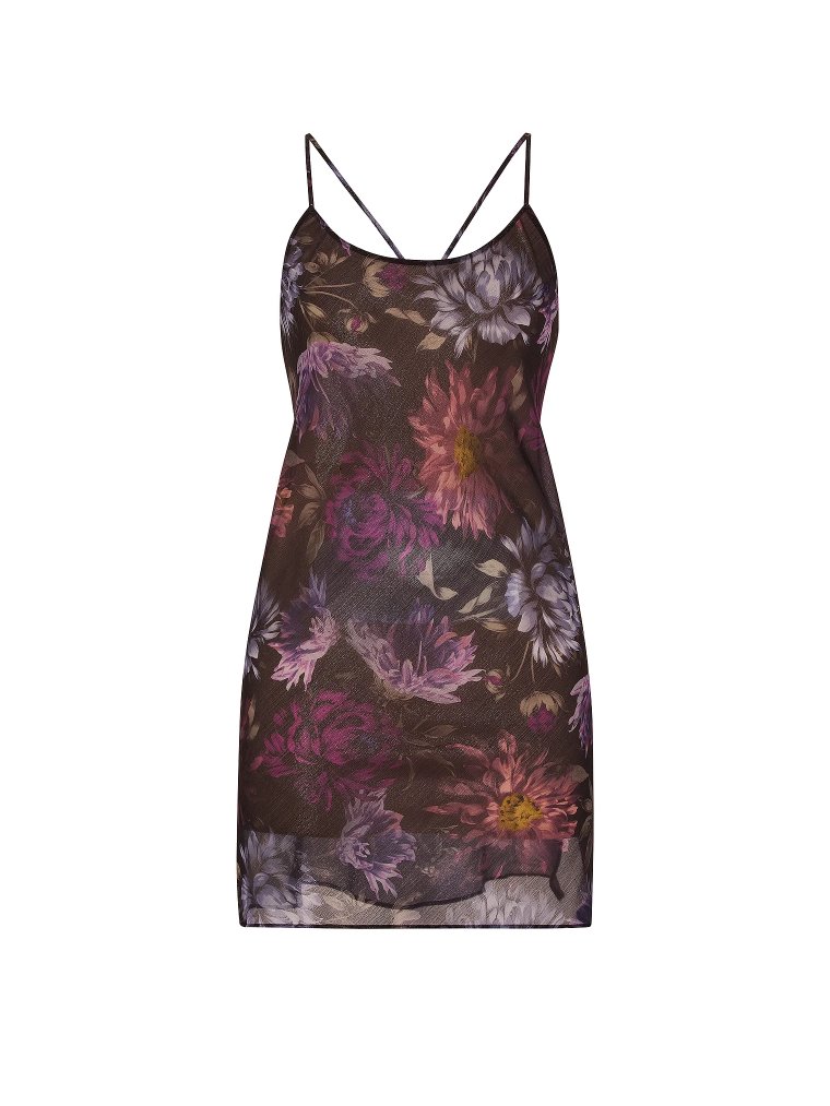 Полуночные георгины (Midnight Dahlias) — шифоновое платье-слип (Slip Dress) с открытой спиной