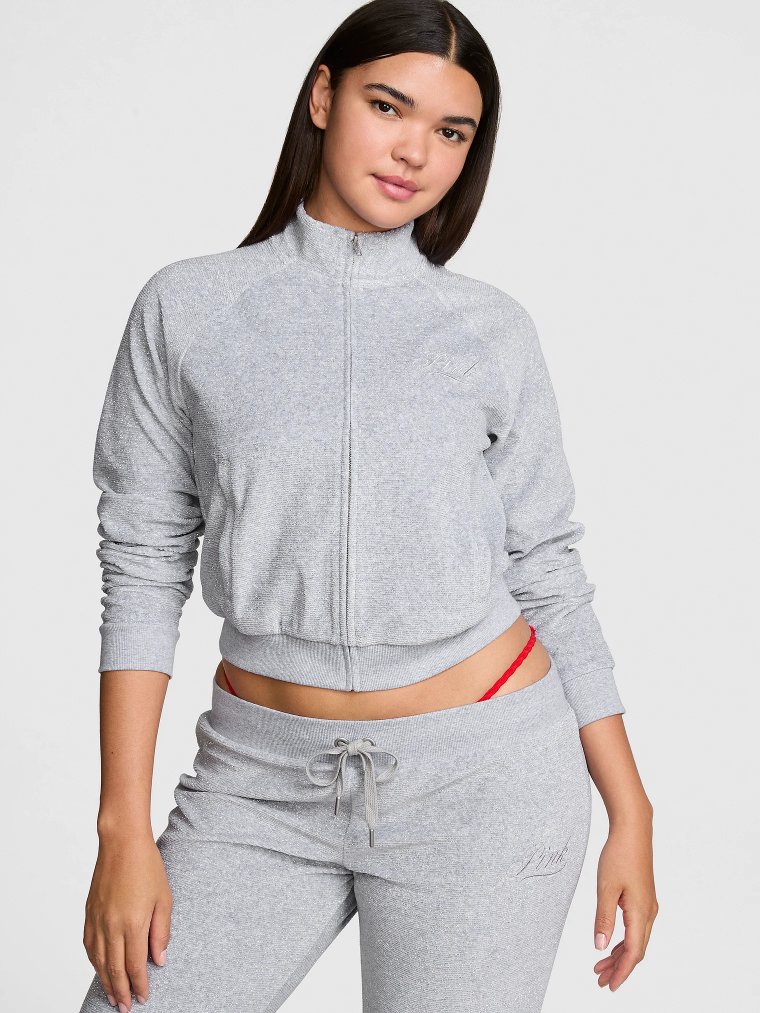 Винтажная спортивная кофта (sweatshirt) из вельвета с воротником-стойкой (mock neck) и молнией на всю длину (full-zip)