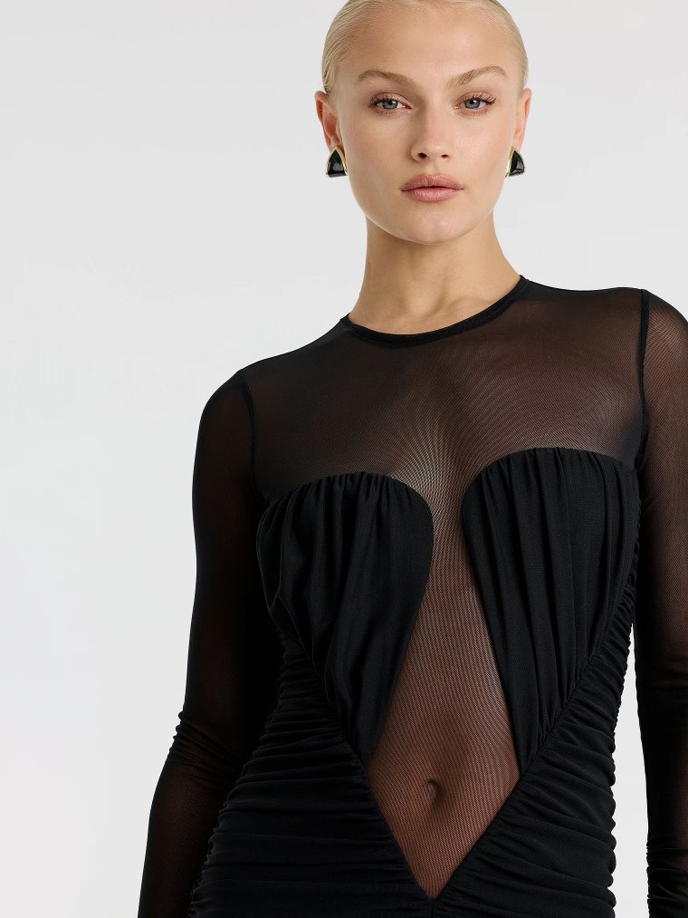 Irina Gathered Mesh Midi Dress