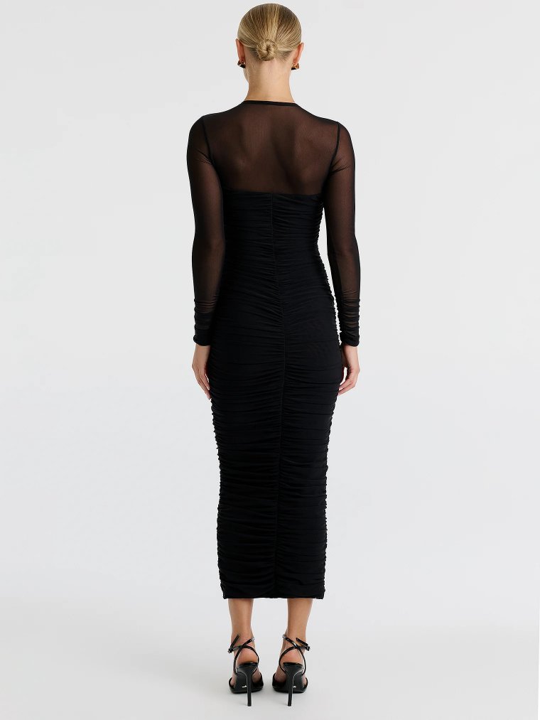 Irina Gathered Mesh Midi Dress