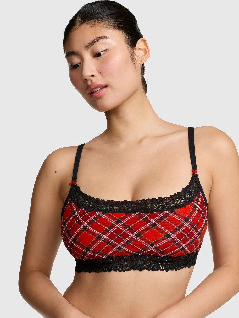 Хлопковый бралетт (Bralette) без подкладки с кружевной отделкой и округлым вырезом