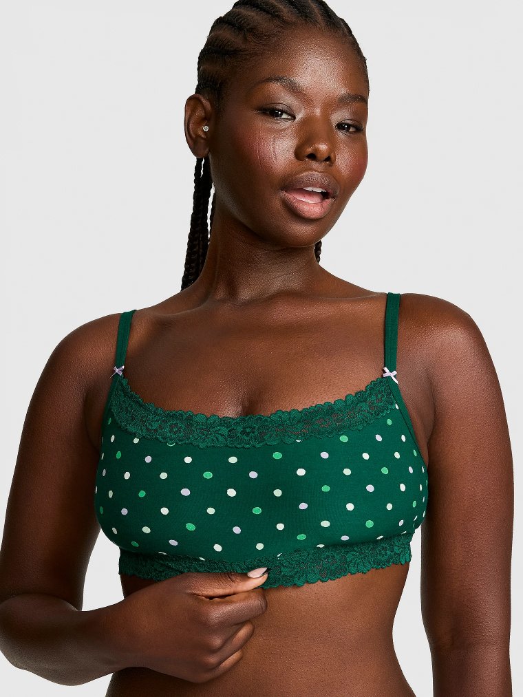 Хлопковый бралетт (Bralette) без подкладки с кружевной отделкой и округлым вырезом