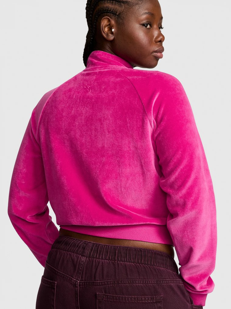 Винтажный свитшот из велюра с горловиной-стойкой (mock-neck) на молнии (full-zip) по всей длине