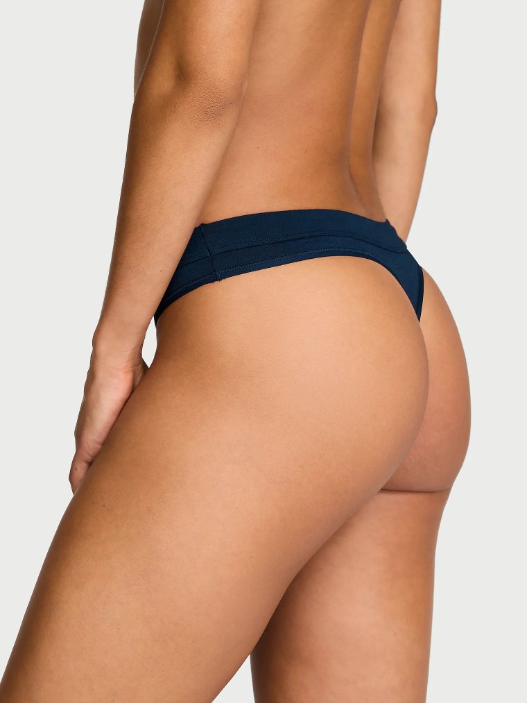 Logo Cotton Bow Charm Thong Panty