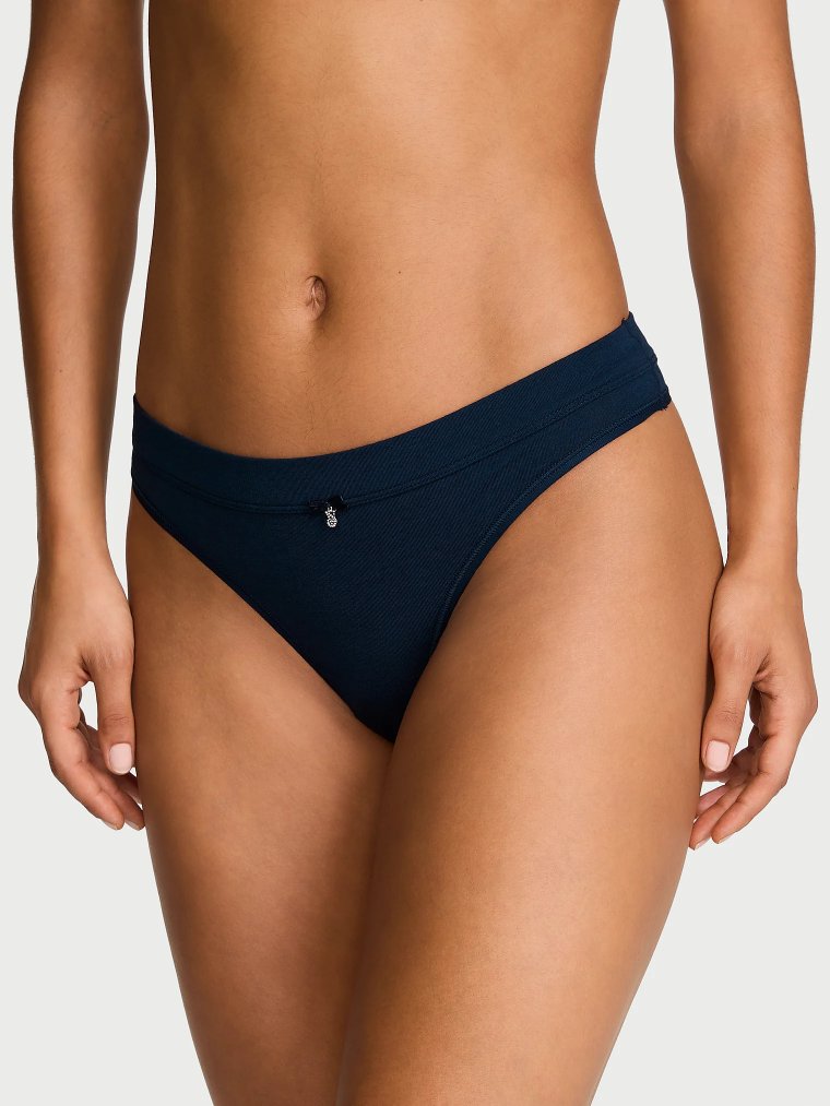 Logo Cotton Bow Charm Thong Panty