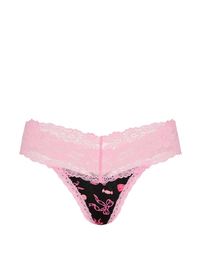 PINK Wink™ хлопковые стринги с кружевной отделкой