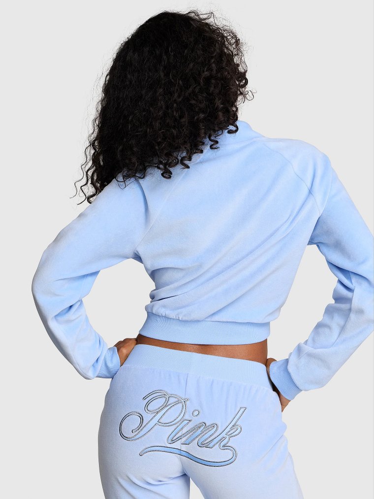 Винтажный свитшот из велюра с горловиной-стойкой (mock-neck) на молнии (full-zip) по всей длине
