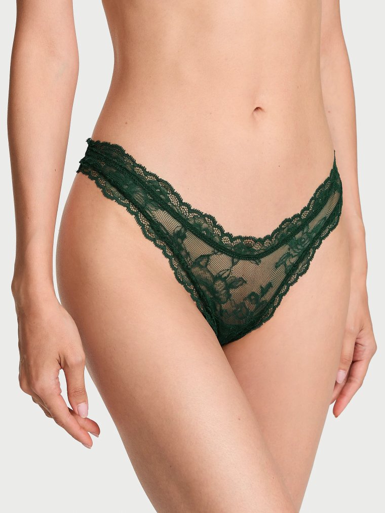 Трусики-стринги (thong) с розовым кружевом и высоким вырезом (high-leg)