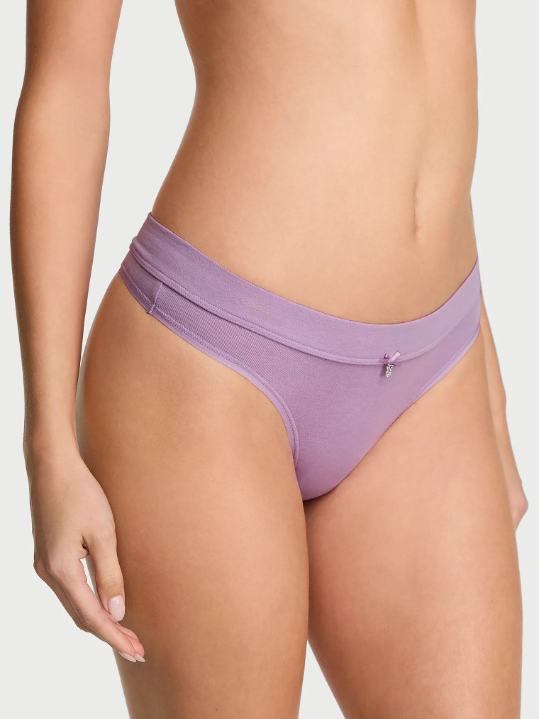 Logo Cotton Bow Charm Thong Panty