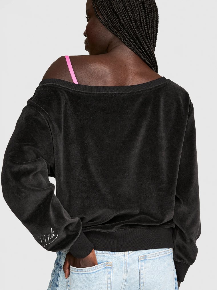 Винтажный велюровый свитшот (sweatshirt) с открытыми плечами