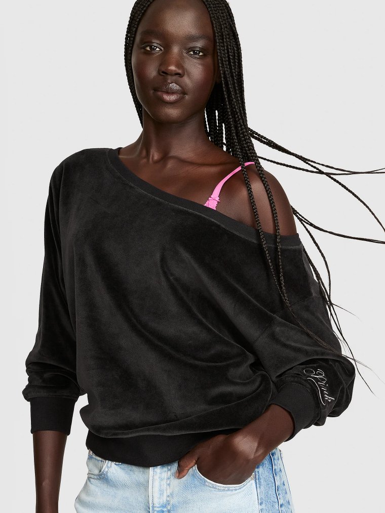 Винтажный велюровый свитшот (sweatshirt) с открытыми плечами