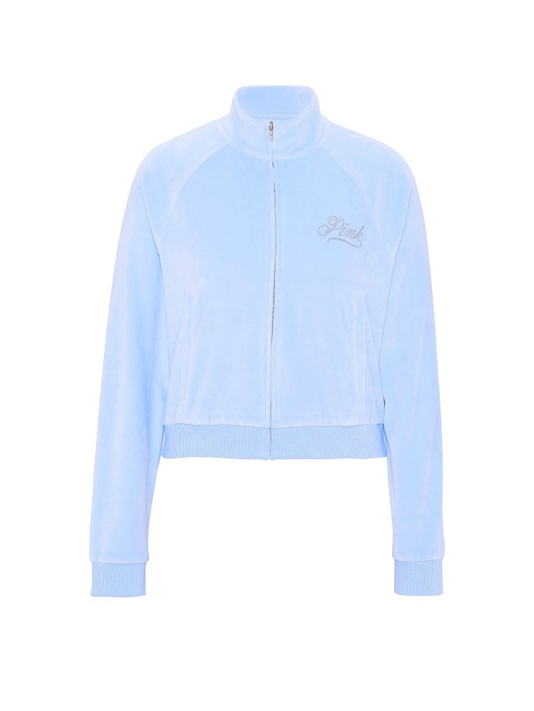 Винтажный свитшот из велюра с горловиной-стойкой (mock-neck) на молнии (full-zip) по всей длине