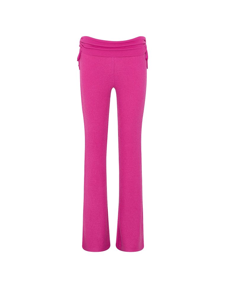 Расклешённые брюки с отворачиваемым поясом из вафельного полотна (Waﬄe Knit Foldover Flare Pants)
