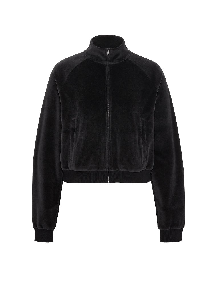 Винтажный свитшот из велюра с горловиной-стойкой (mock-neck) на молнии (full-zip) по всей длине