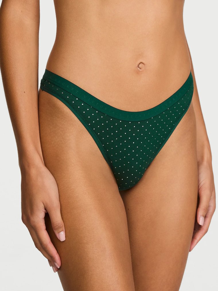 Stretch Cotton High-Leg Scoop Thong Panty