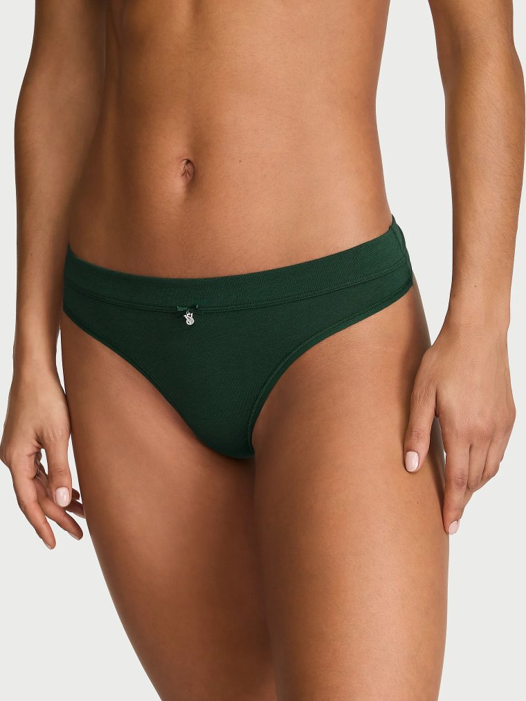 Logo Cotton Bow Charm Thong Panty