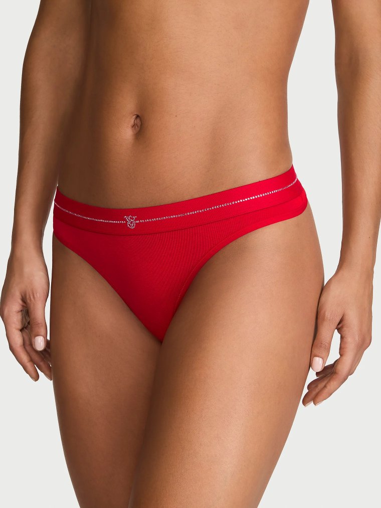 Сияющие трусики-стринги из хлопка с логотипом (Shine Logo Cotton Thong Panty)