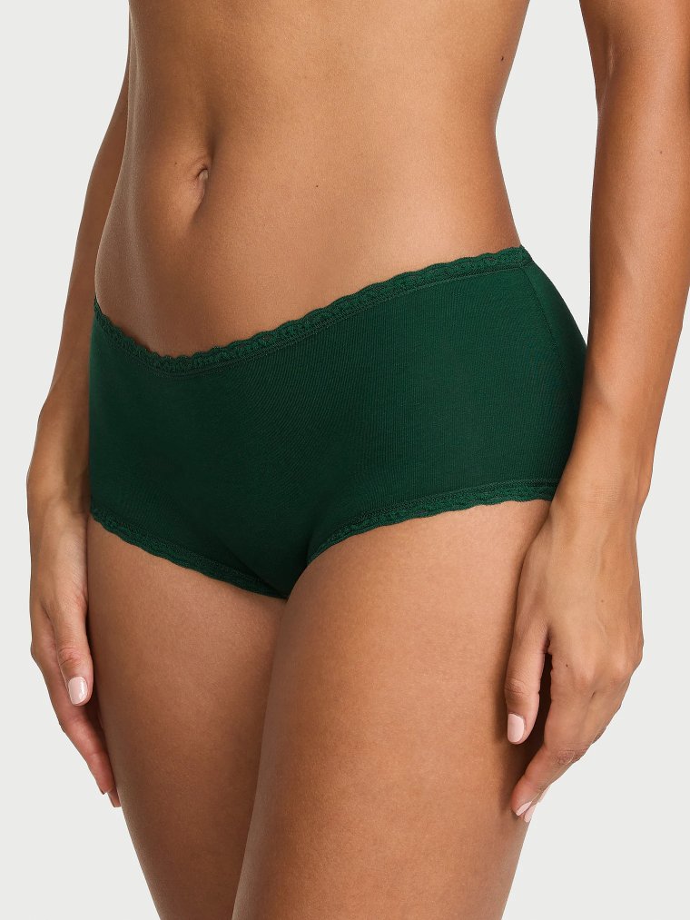 Хлопковые трусики-боксеры (Boyshort Panty) с кружевной отделкой (Lace-Trim)