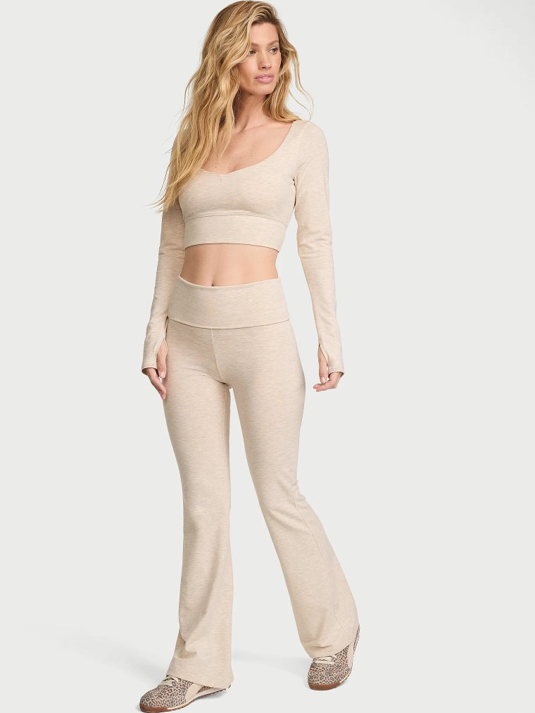 Хлопковые леггинсы (Cotton Foldover Flare Legging) с отворачивающимся поясом и расширением книзу
