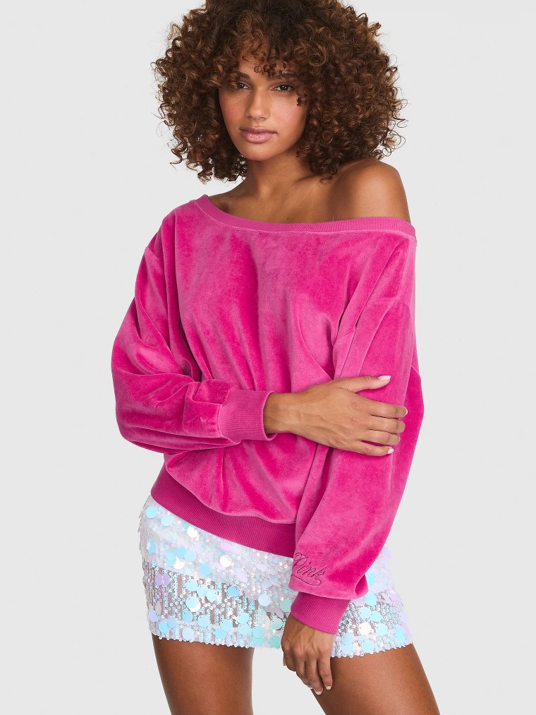 Винтажный велюровый свитшот (sweatshirt) с открытыми плечами
