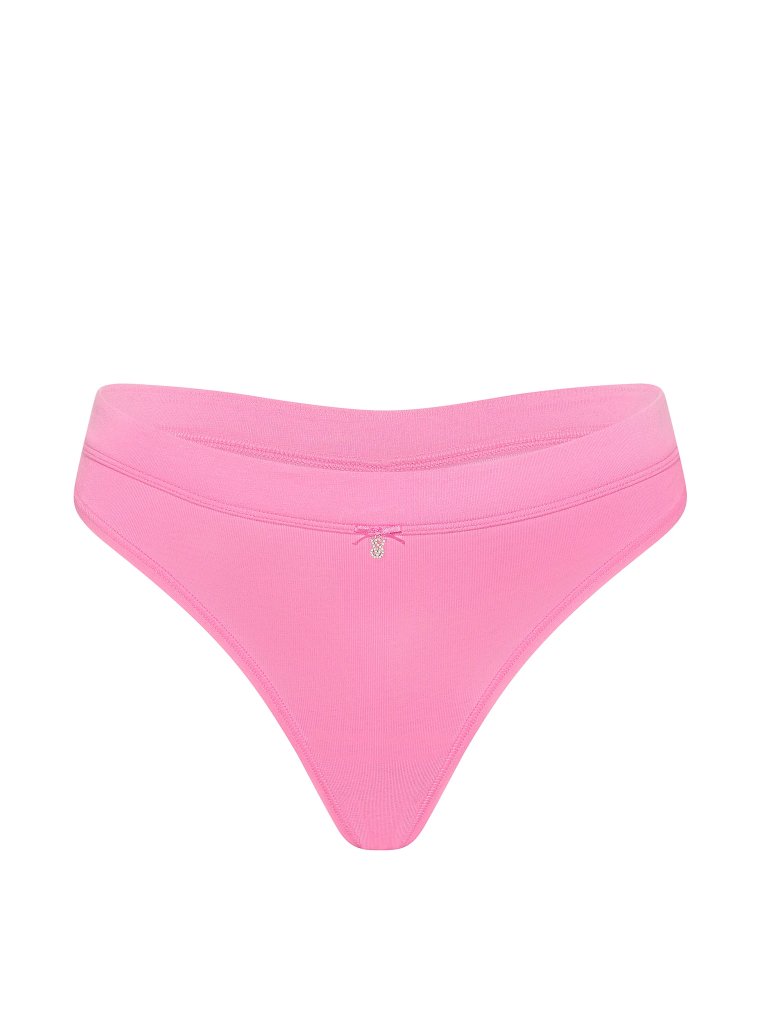 Logo Cotton Bow Charm Thong Panty