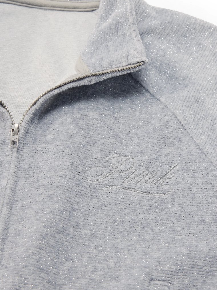 Винтажная спортивная кофта (sweatshirt) из вельвета с воротником-стойкой (mock neck) и молнией на всю длину (full-zip)